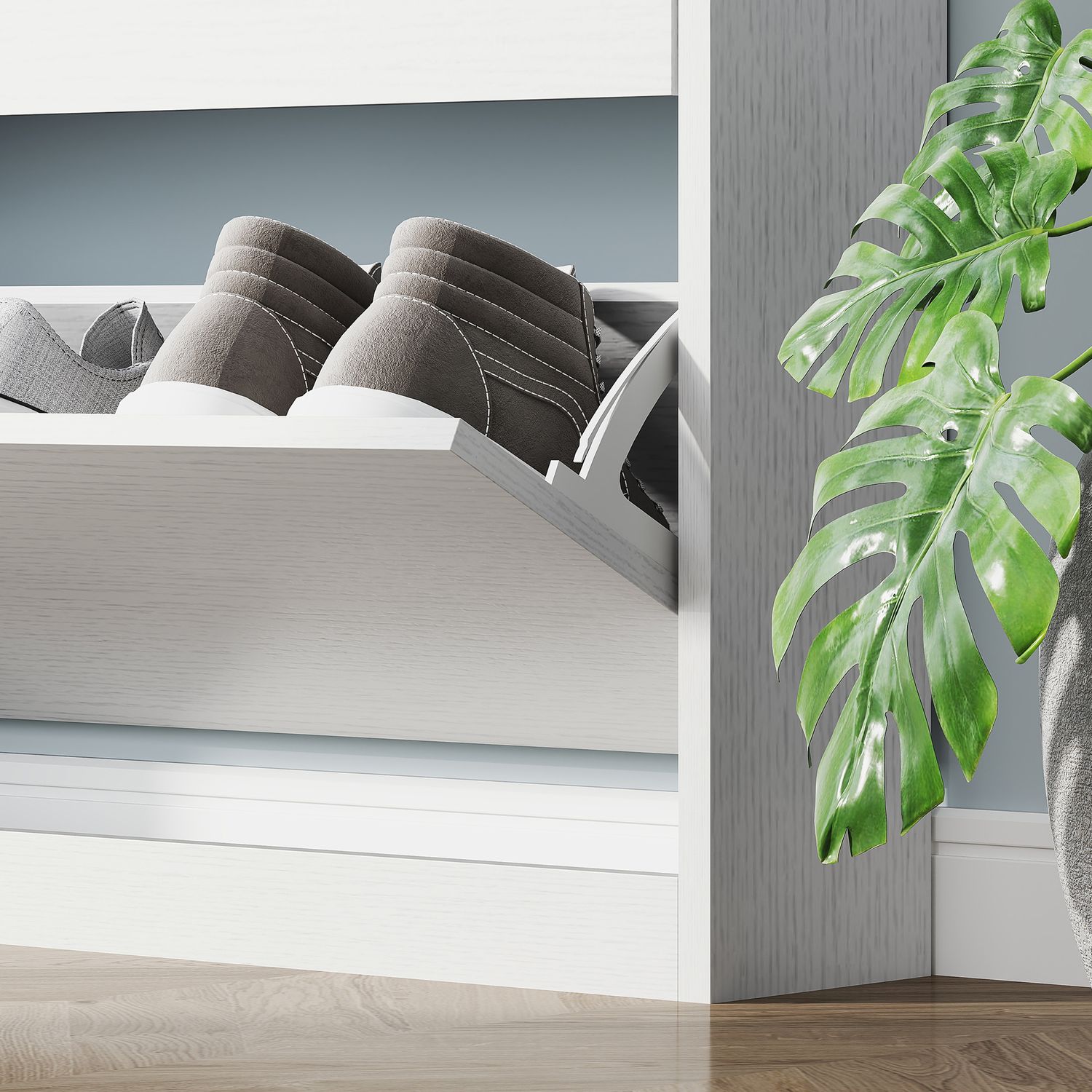 Smalt vitt skoskåp för 9-12 par, 3 klaffar, 80x17x108 cm