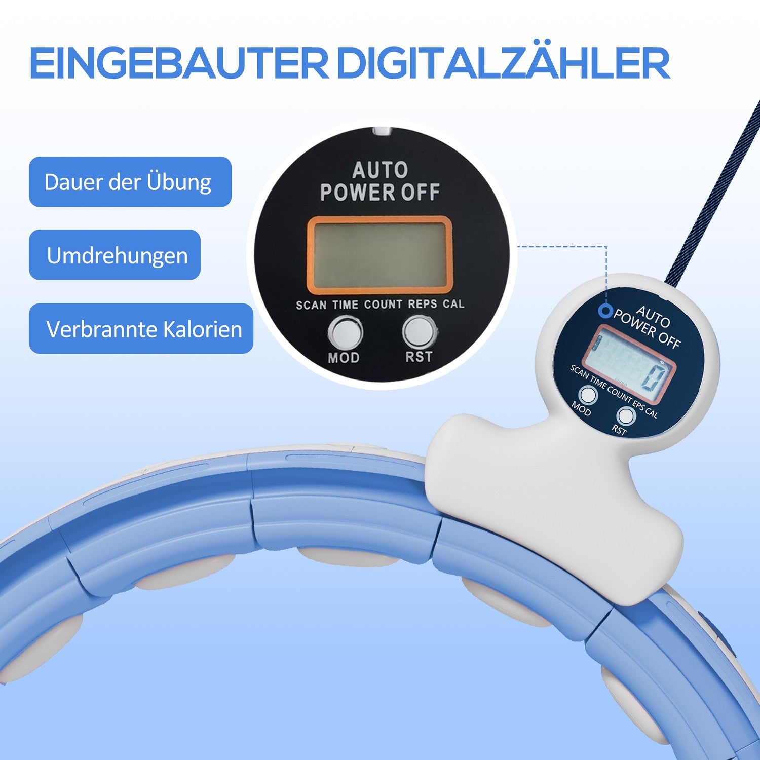 Smart Hula Hoop Vuxna med viktbollräknare 16 knop (76-113 cm) Ljusblå
