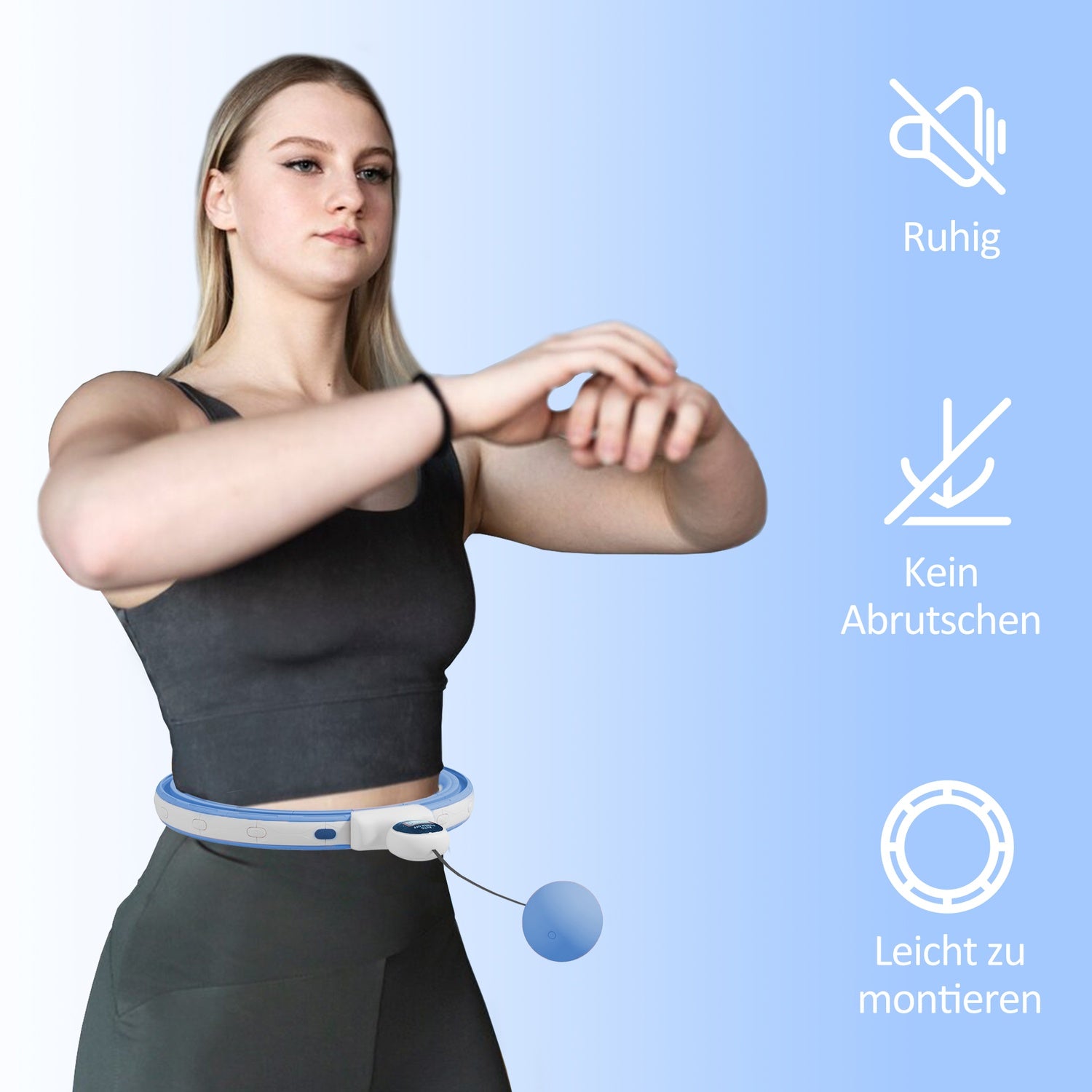 Smart Hula Hoop Vuxna med viktbollräknare 16 knop (76-113 cm) Ljusblå