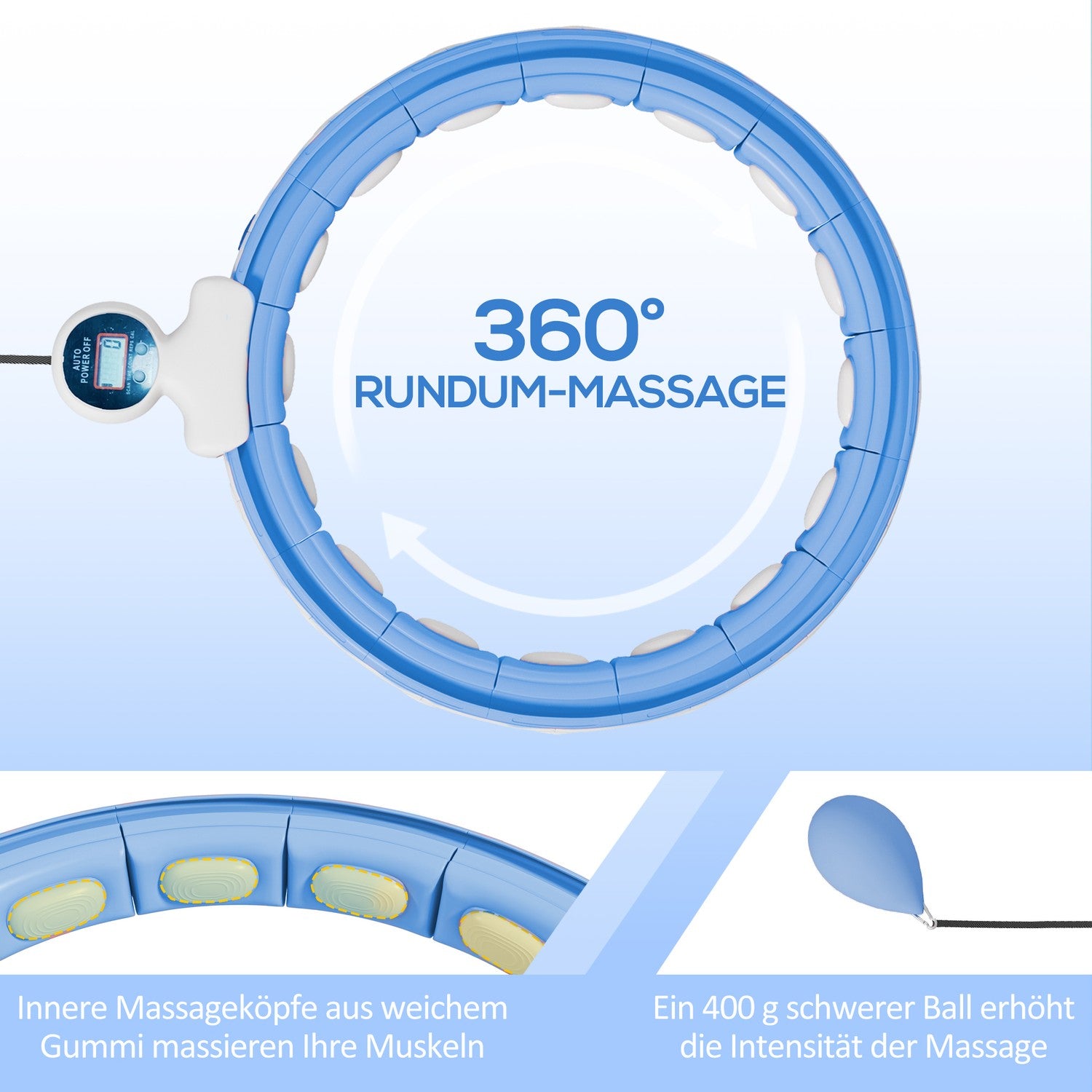 Smart Hula Hoop Vuxna med viktbollräknare 16 knop (76-113 cm) Ljusblå