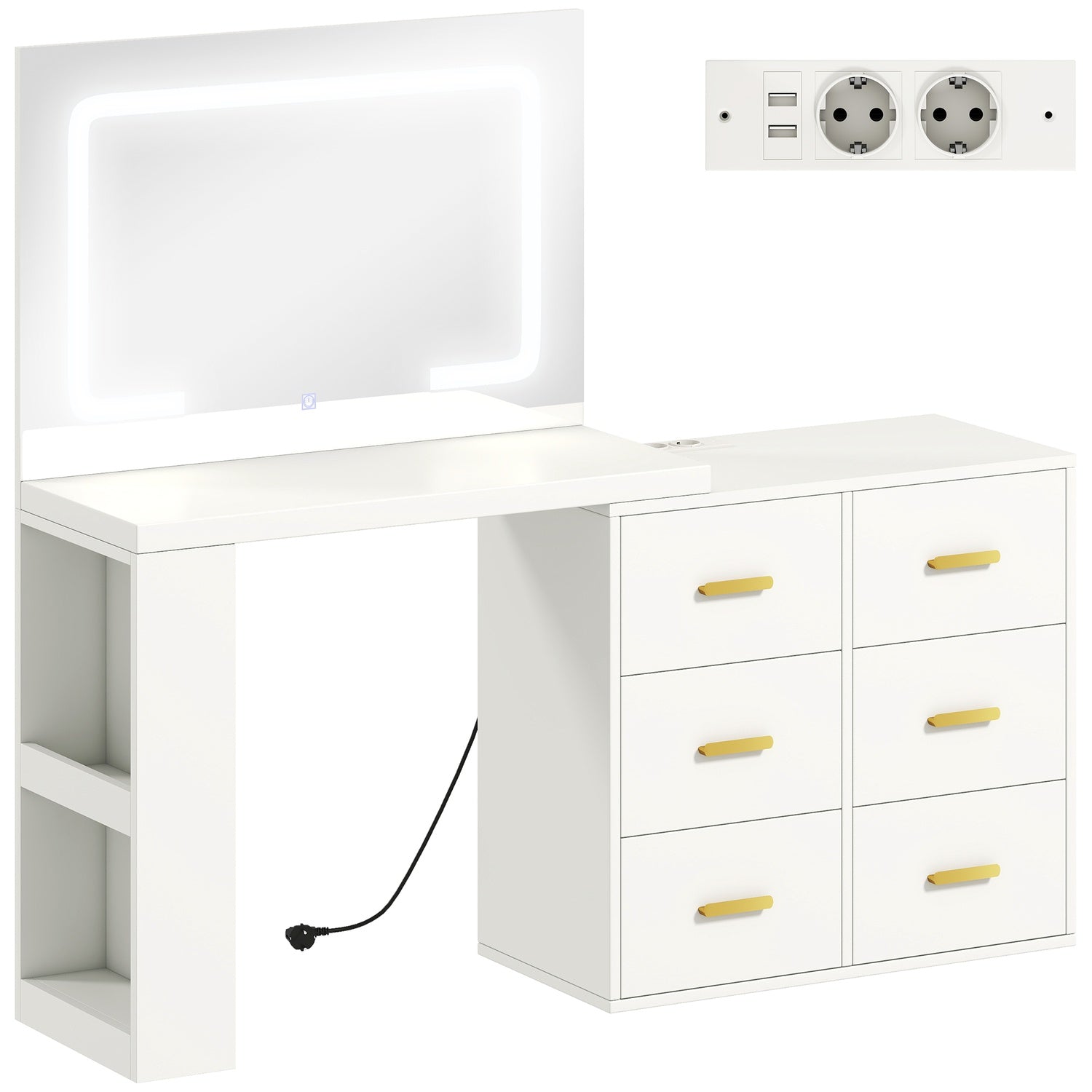 Sminkbord med justerbar LED-spegel och förvaring