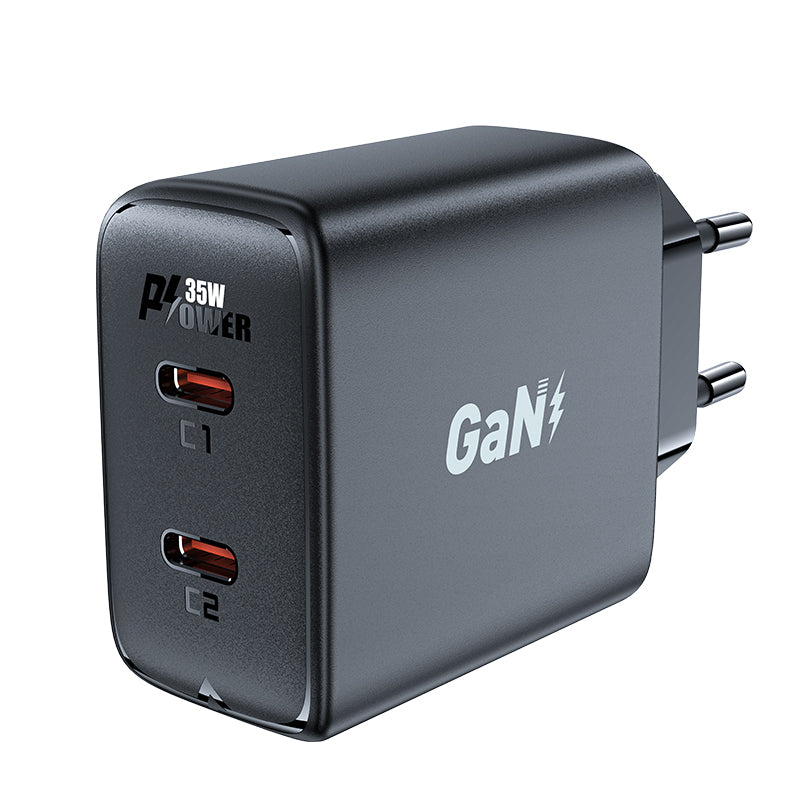 Snabb GaN 35W PD laddare 2x USB-C svart