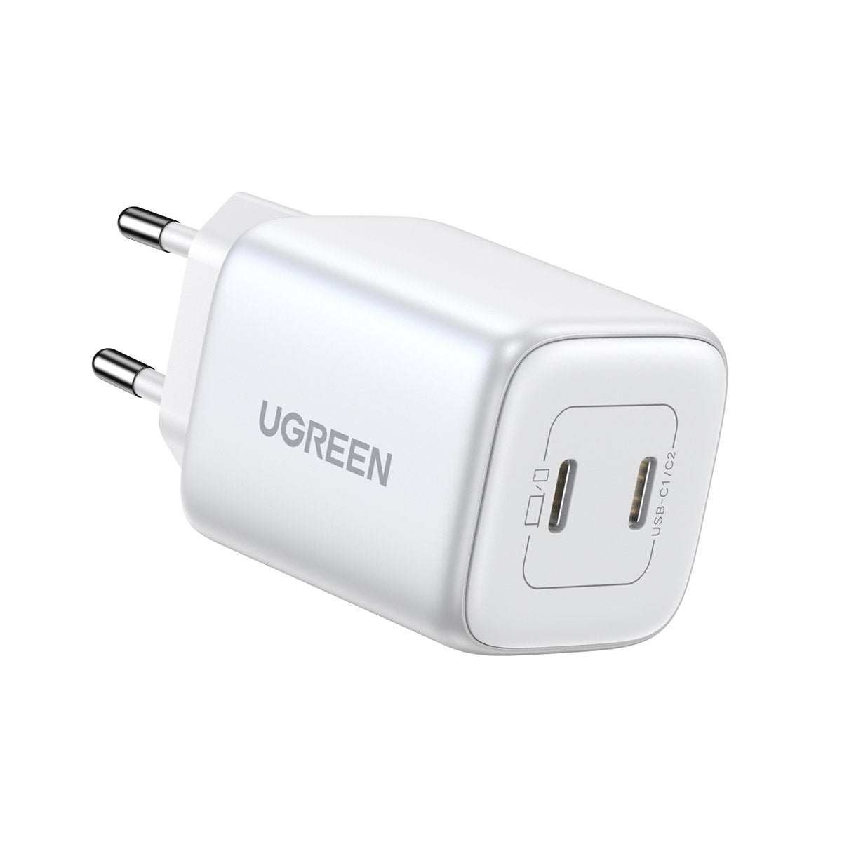 Snabb GaN laddare 2x USB-C 45W QC PD vit