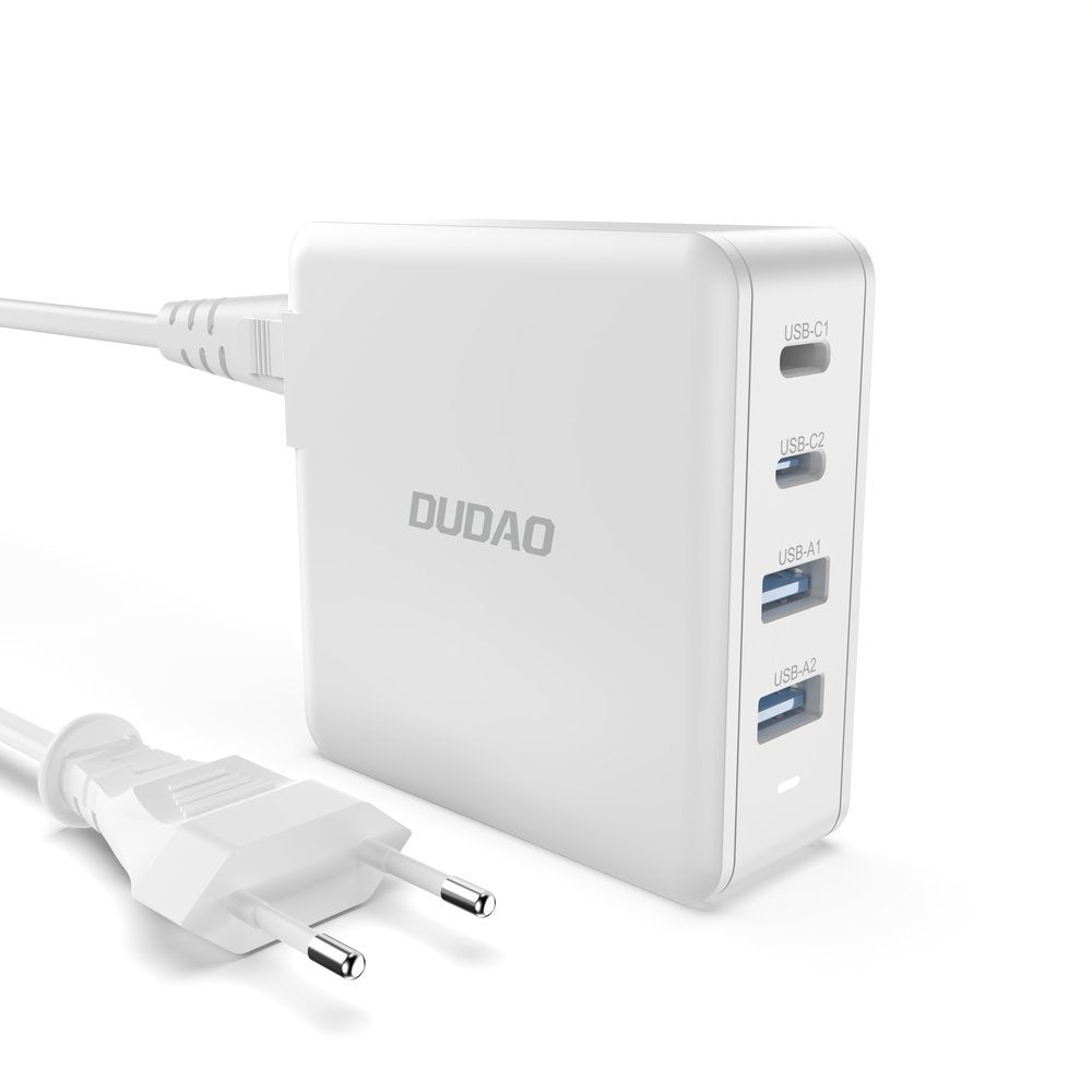 Snabb och kraftfull GaN nätverksladdare 2x USB-C 2x USB 100W vit