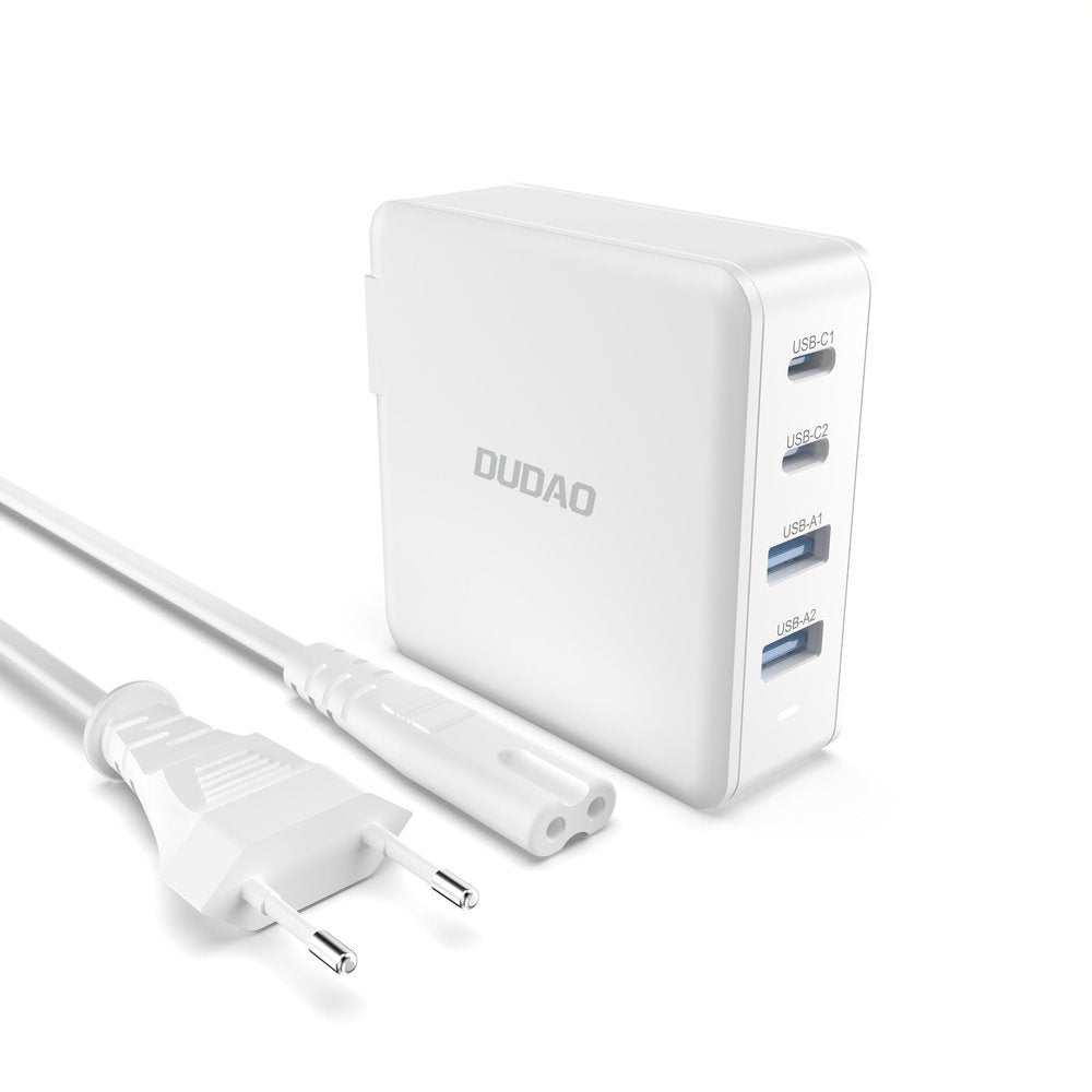 Snabb och kraftfull GaN nätverksladdare 2x USB-C 2x USB 100W vit