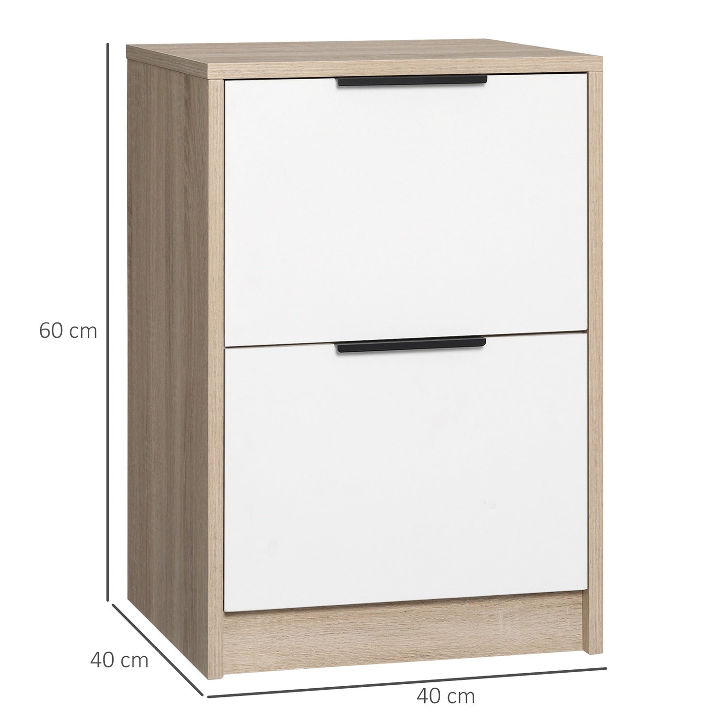 Sängbord i vitt & naturträ – 2 lådor, 40x40x60 Cm