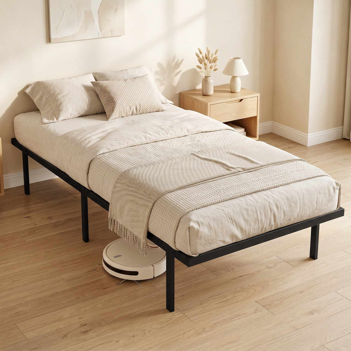 Sengeramme i metall 90 x 200 cm med oppbevaring under sengen, svart