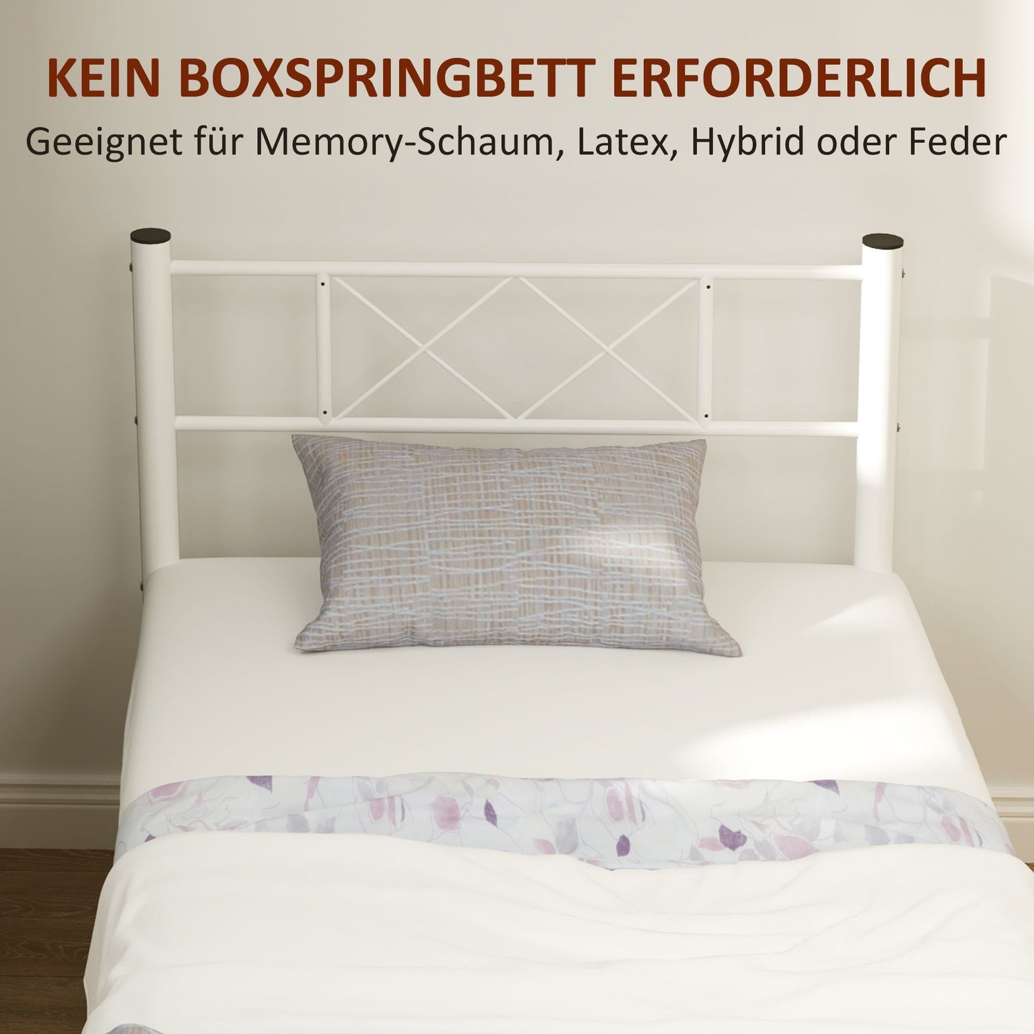 Sängram i stål för 200x90cm Madrass, Vit, 88cm hög