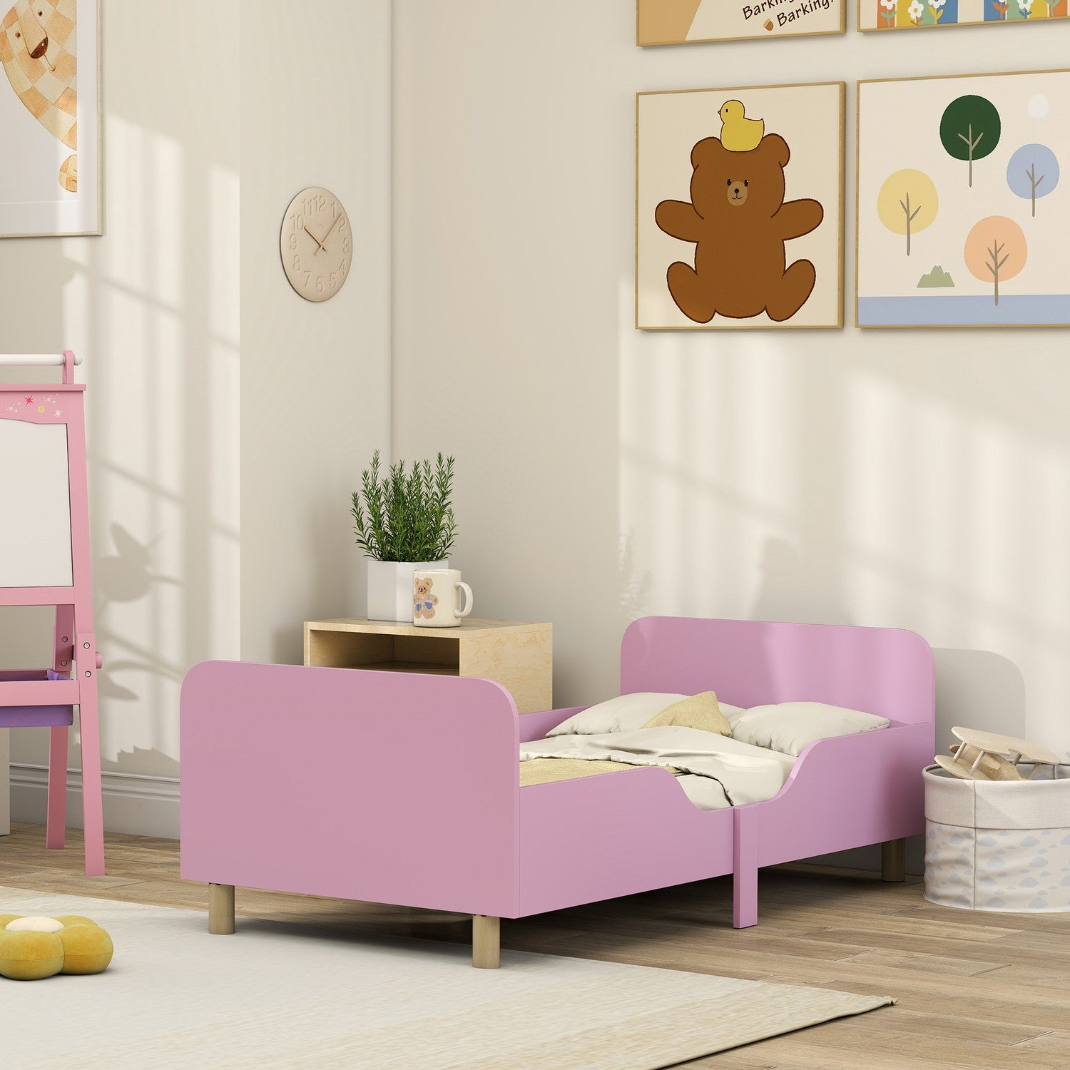 Sängstomme för småbarn med skyddsräcke, rosa MDF, 3-8 år