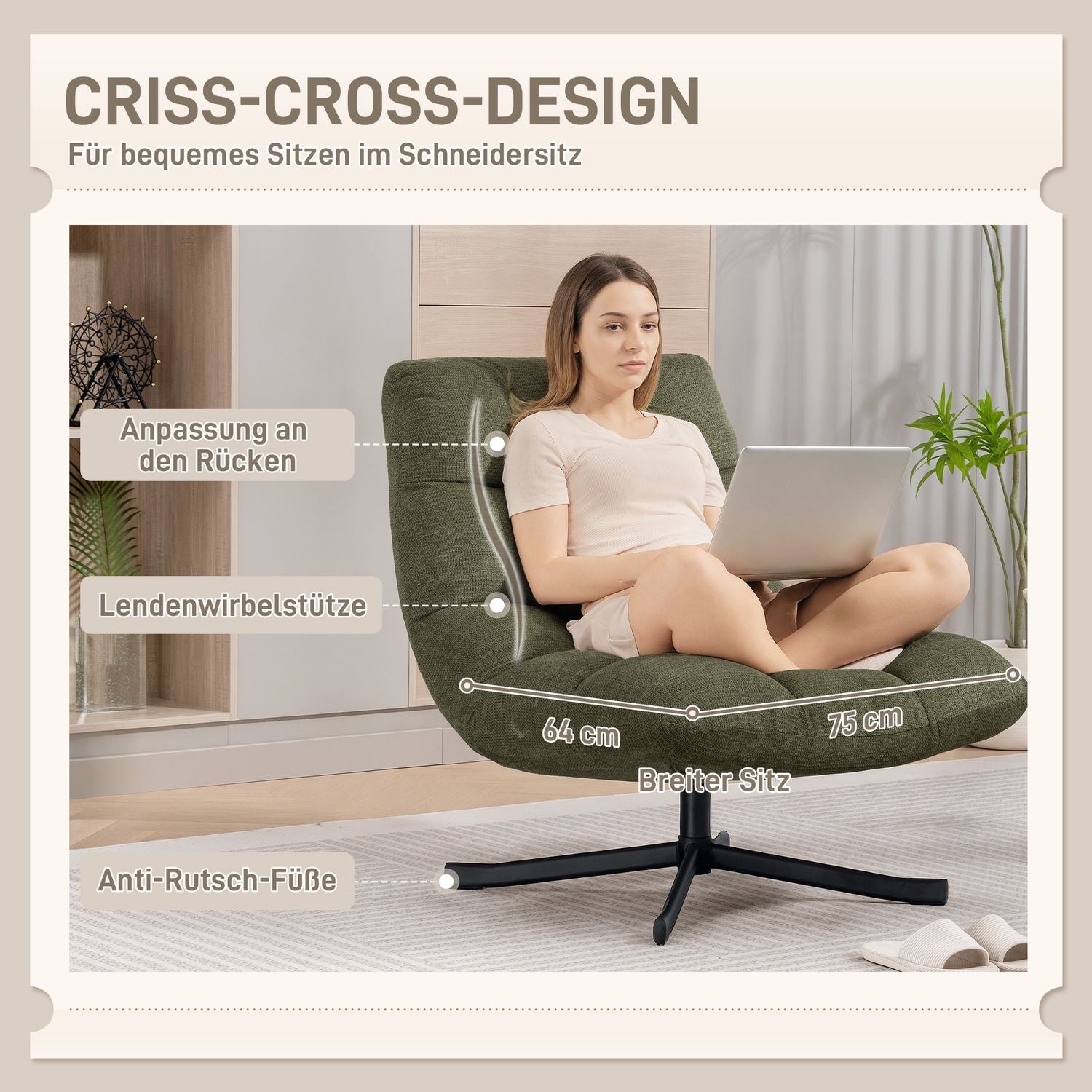 Snurrfåtölj, bred sits, vattenavvisande chenille, grön