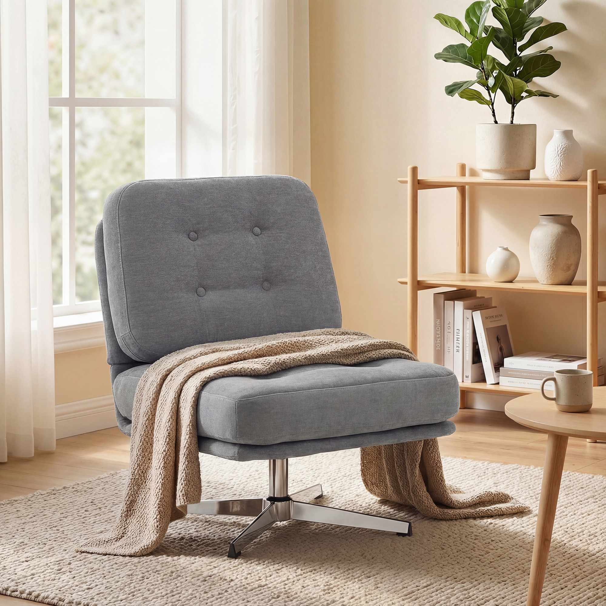 Snurrfåtölj, chenilletyg, 70 cm sits