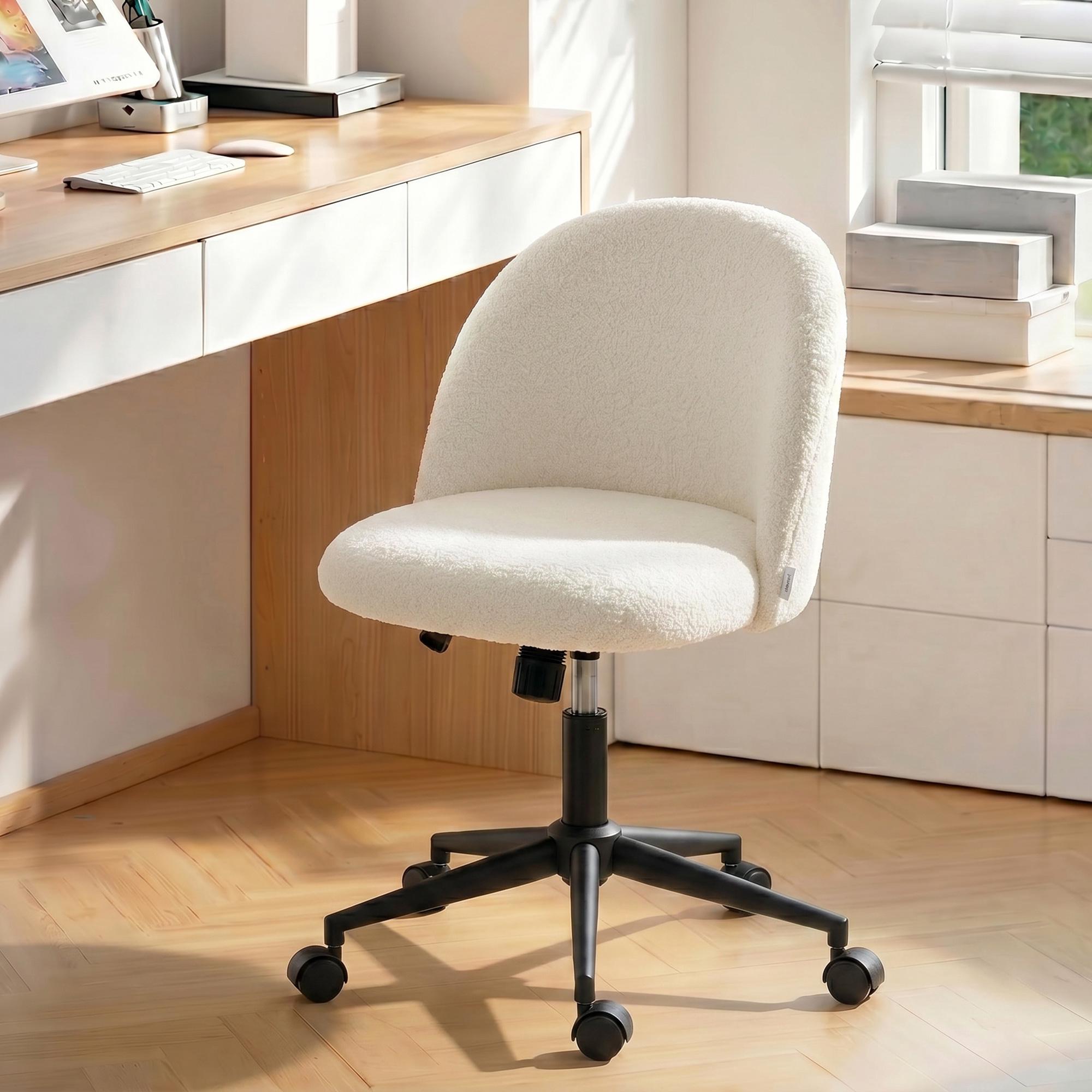 Snurrstol för kontor, Teddy Fleece, Höjdjusterbar, Krämfärgad