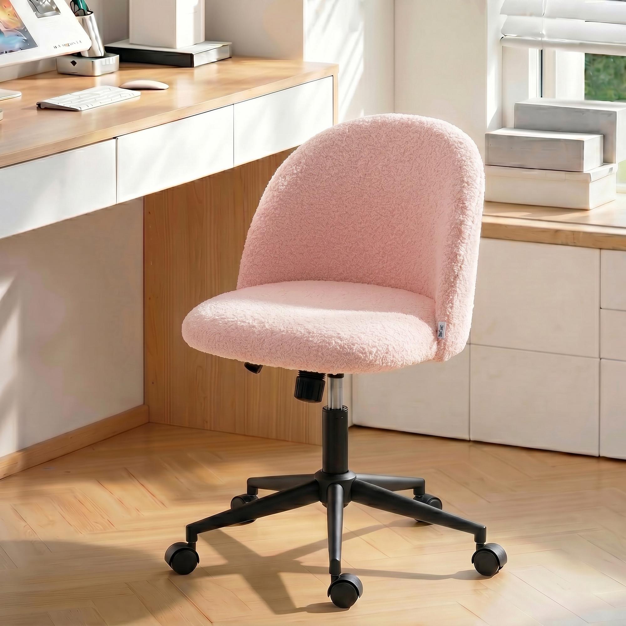 Snurrstol för kontor, rosa teddyfleece, höjdjusterbar