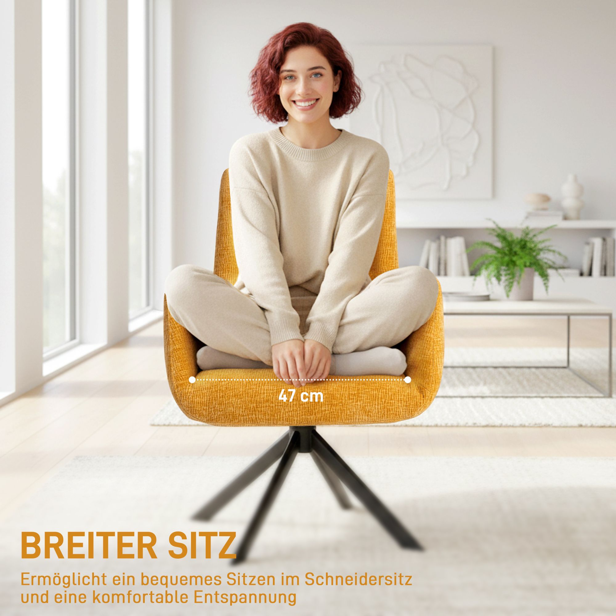 Snurrstol, modern design, gul, 120 kg kapacitet