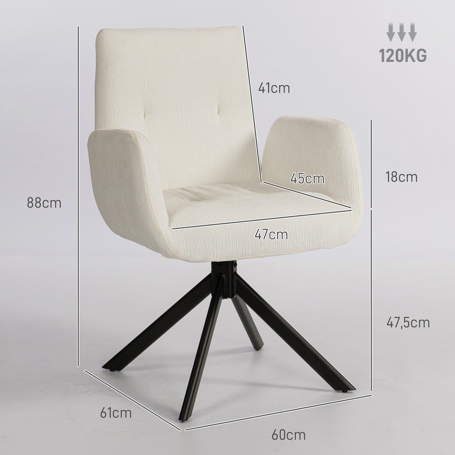 Snurrstol, modern design, krämvit, 120 kg kapacitet
