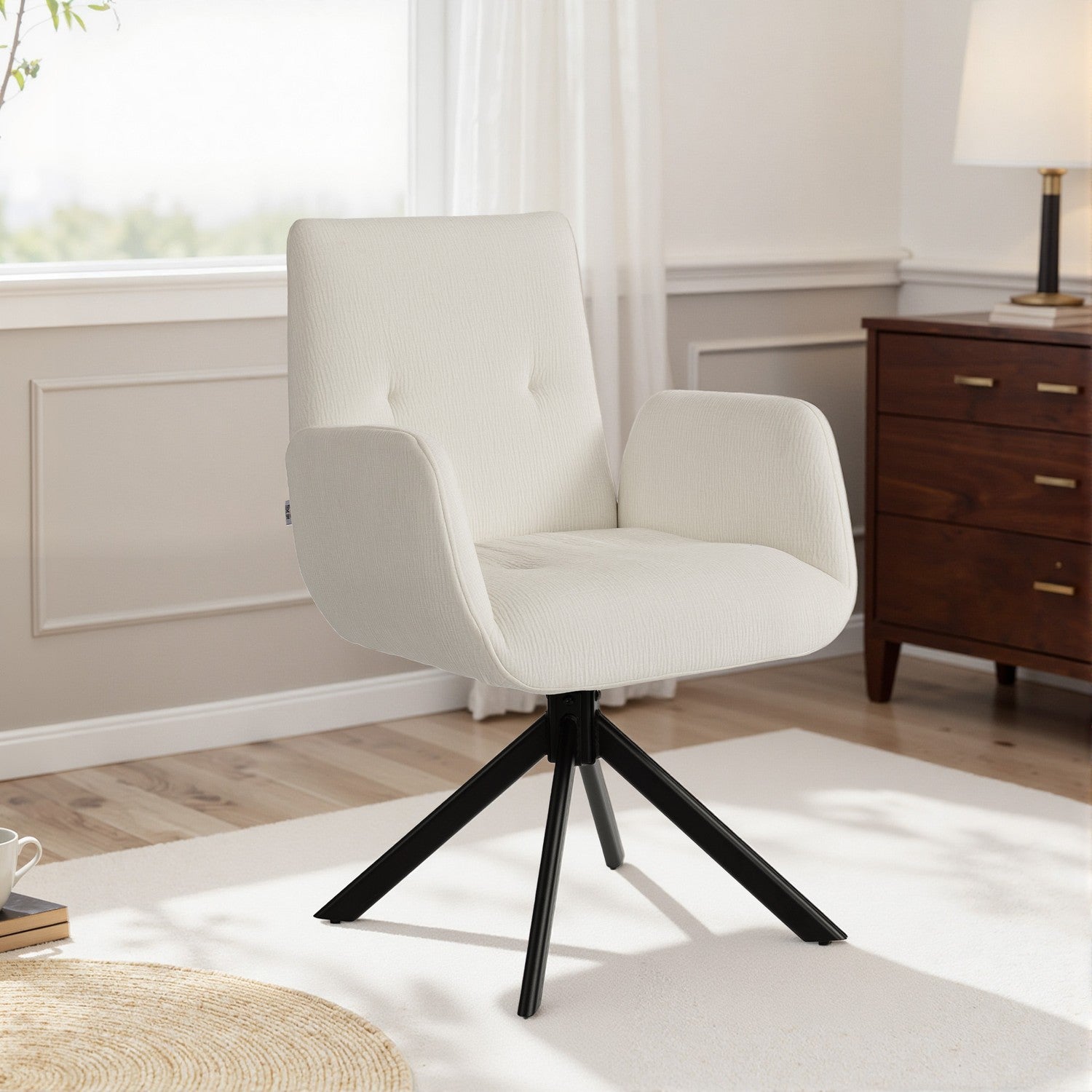 Snurrstol, modern design, krämvit, 120 kg kapacitet