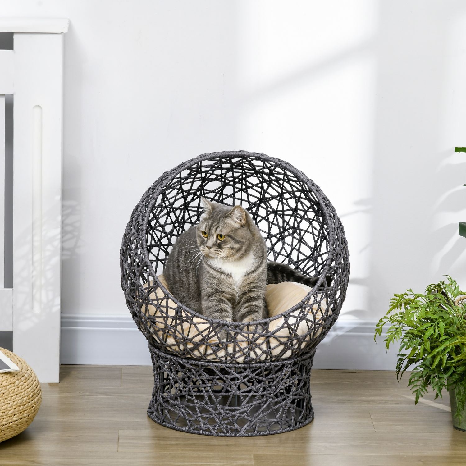 Snygg Cat Bed Cave med Kudde – Lila & Cream Rep