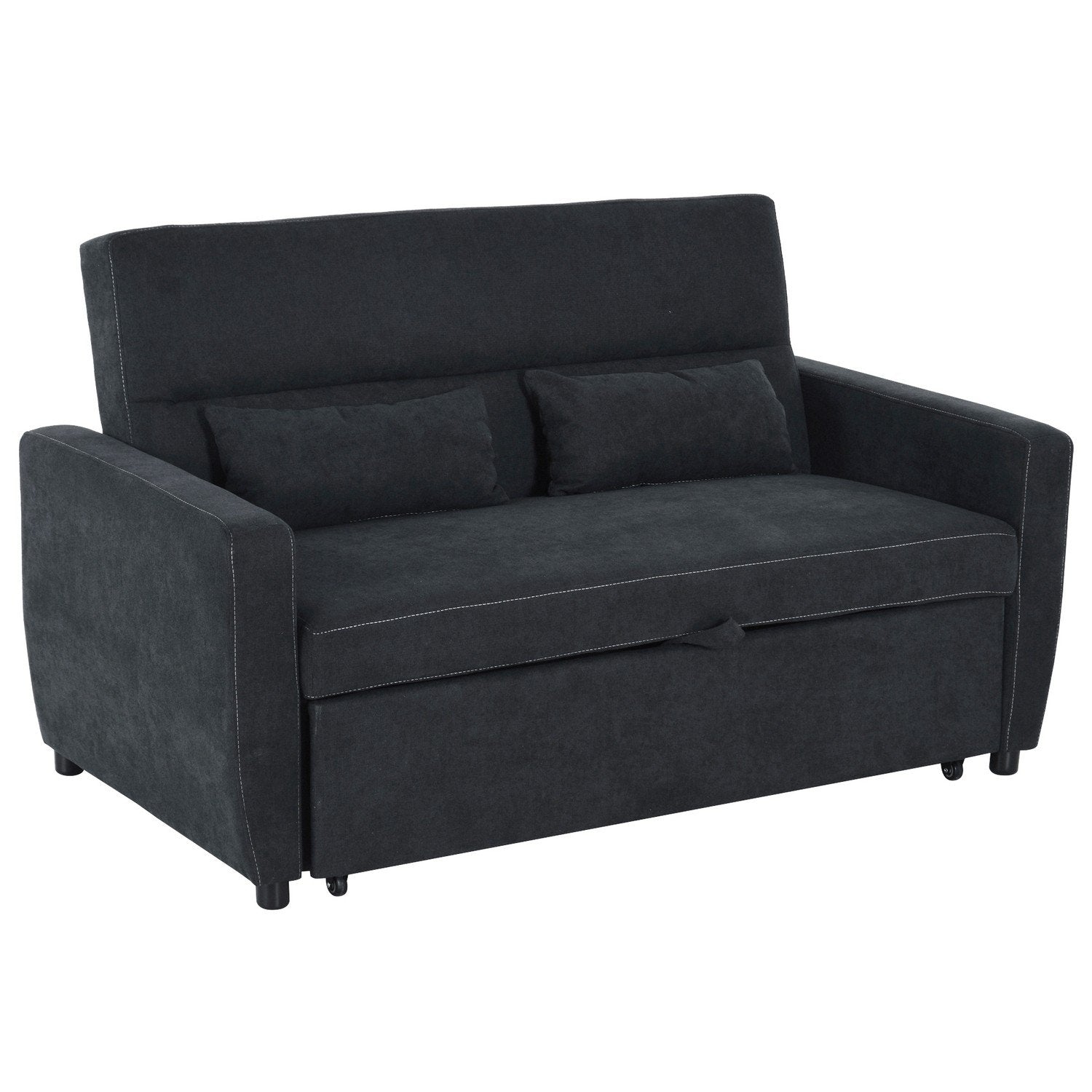 Sovesofa, sammenleggbar sofa, 2-seters stoffsofa, sovesofa, sofa med sovefunksjon, sofasett, justerbar vinkel, svart, 148 x 82 x 89 cm