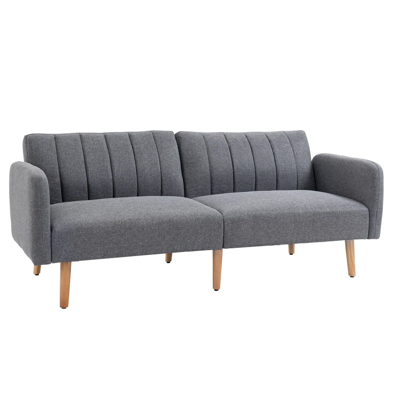 Sovesofa, sammenleggbar sofa, 2-seter, sovesofa med sovefunksjon, lin-lignende polyester, gummitre, grå, 173X75X73Cm