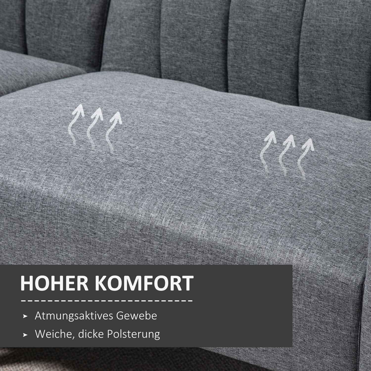 Bäddsoffa, Hopfällbar Soffa, 2-Sits, Bäddsoffa Med Sovfunktion, Linneliknande Polyester, Gummiträ, Grå, 173X75X73Cm