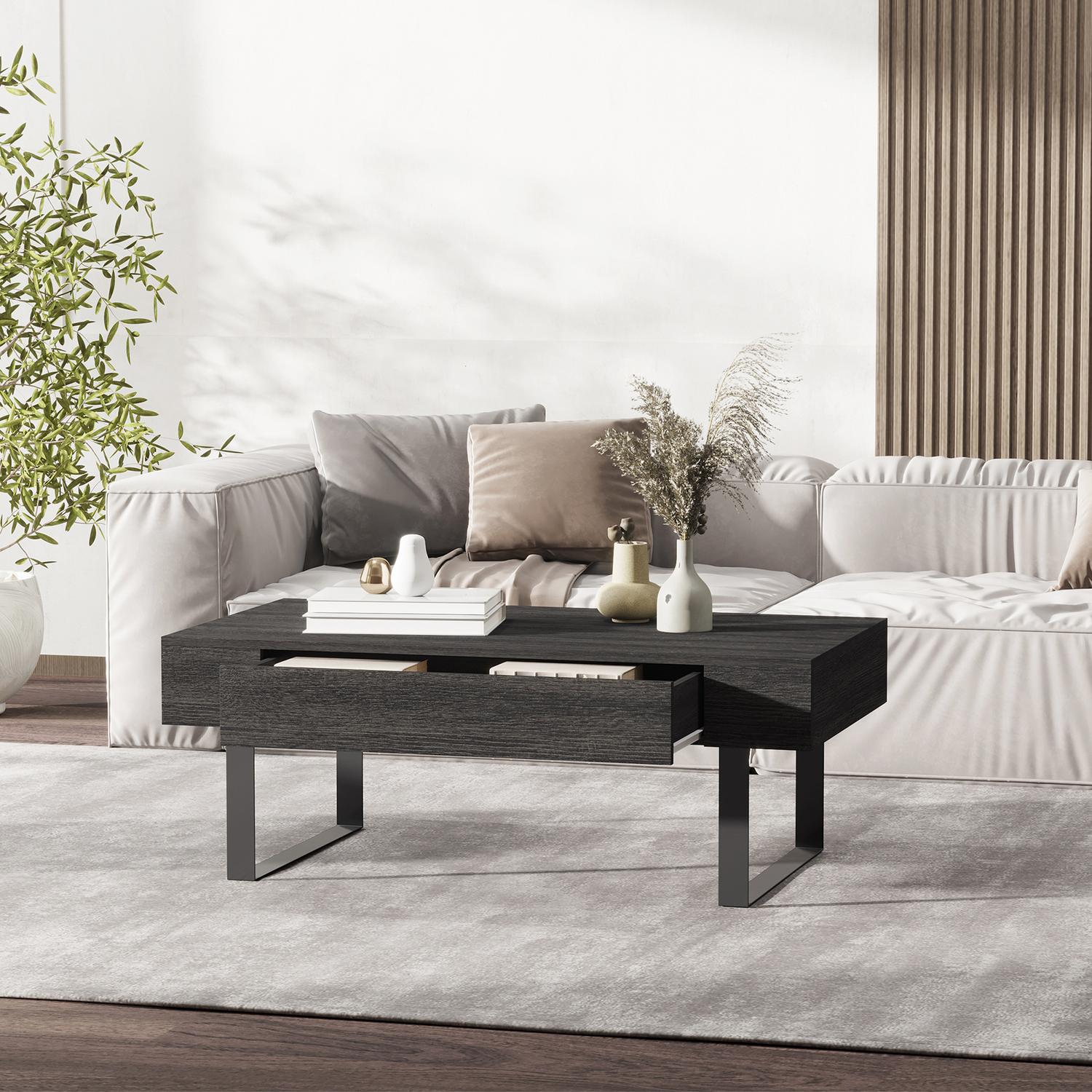 Soffbord med låda och hyllor, robust stålram