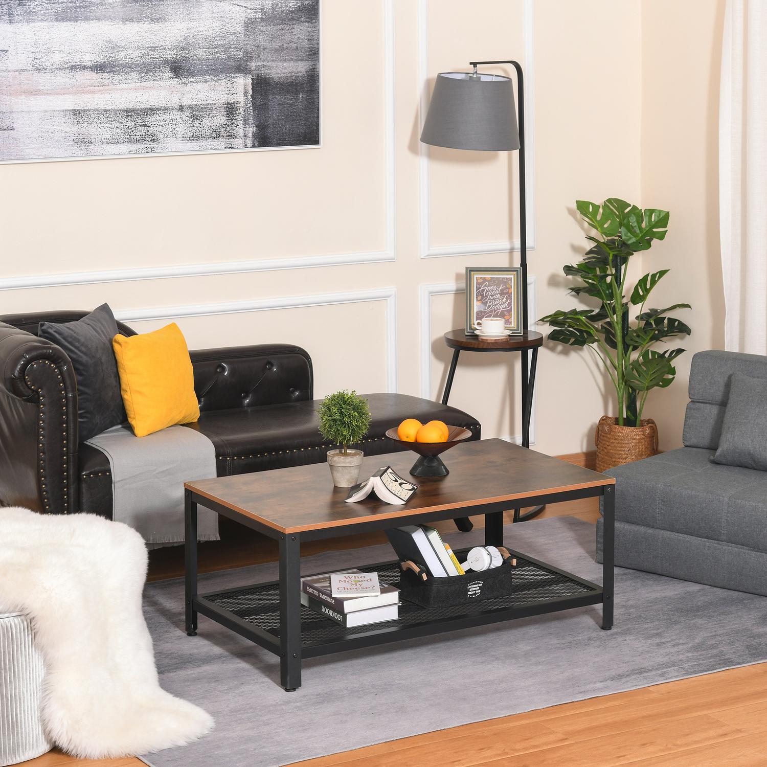 Soffbord svart valnöt metallram med förvaring – 106x60x45cm