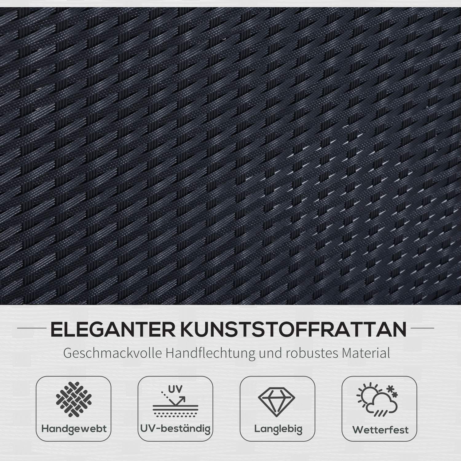 Soffset utomhus, 7 platser, polyrattan, svart/kräm/vit