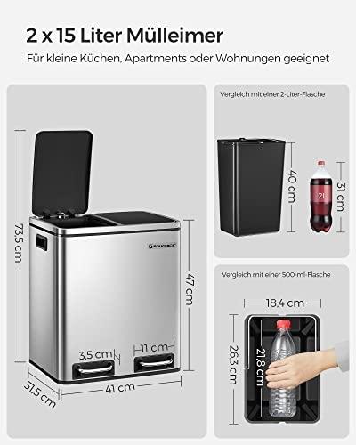 Soft-Close resirkuleringsbeholder med doble rom, 30L kapasitet