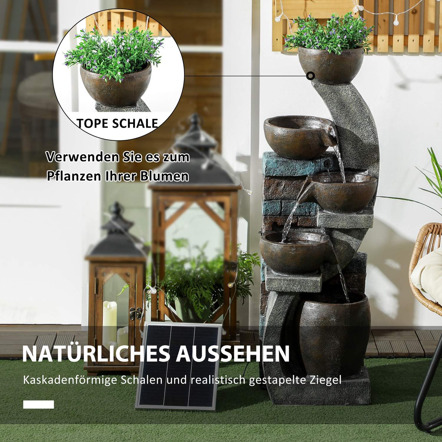Solar Garden Fountain med LED-lampor – 5-tiers hartsdesign