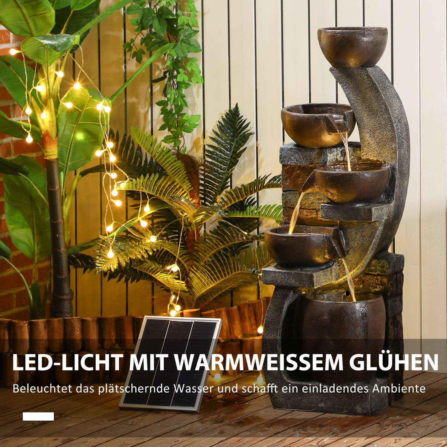 Solar Garden Fountain med LED-lampor – 5-tiers hartsdesign