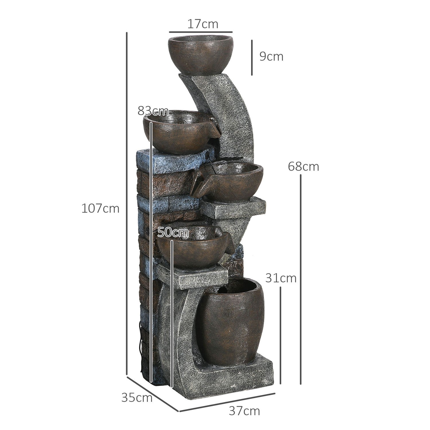 Solar Garden Fountain med LED-lampor – 5-tiers hartsdesign