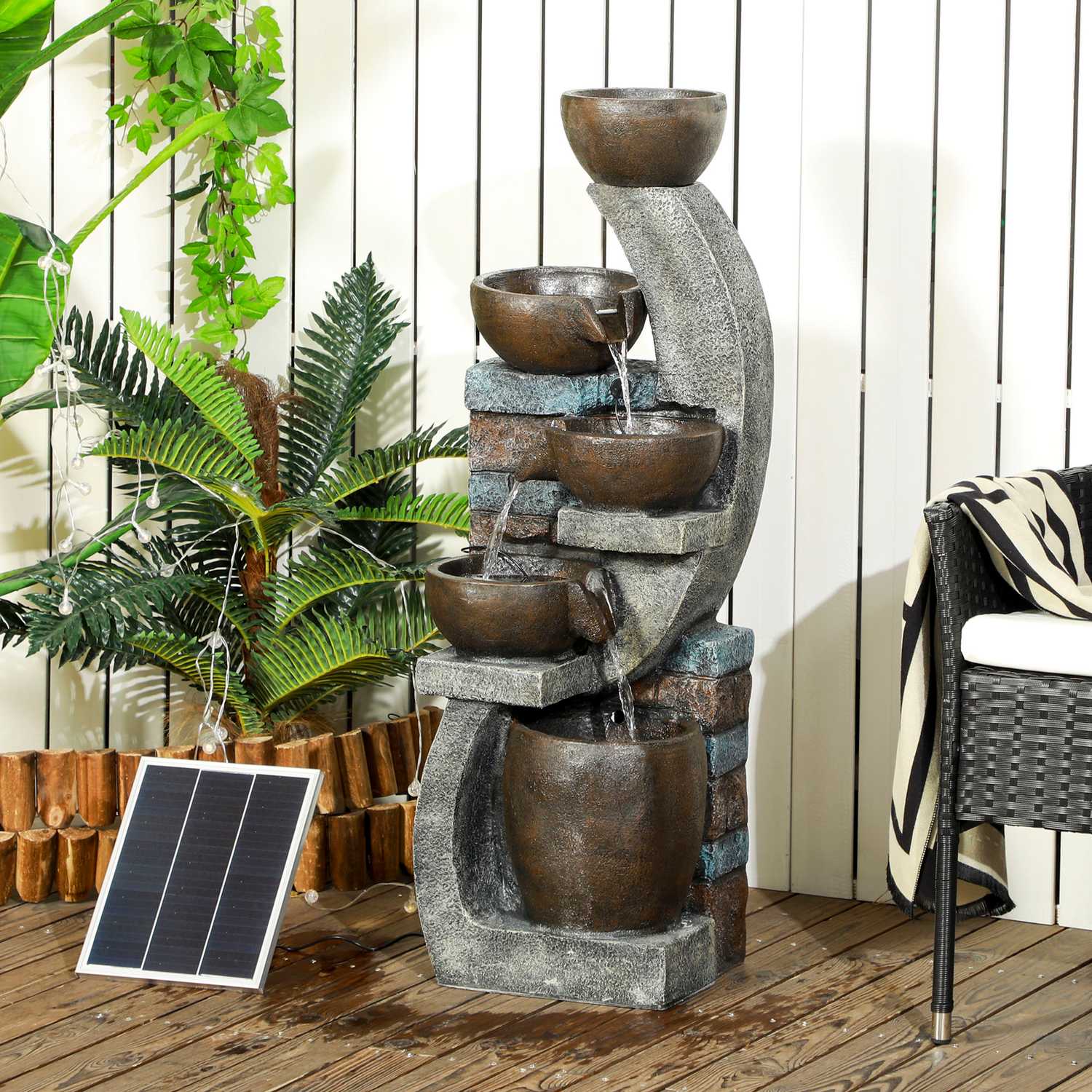 Solar Garden Fountain med LED-lampor – 5-tiers hartsdesign