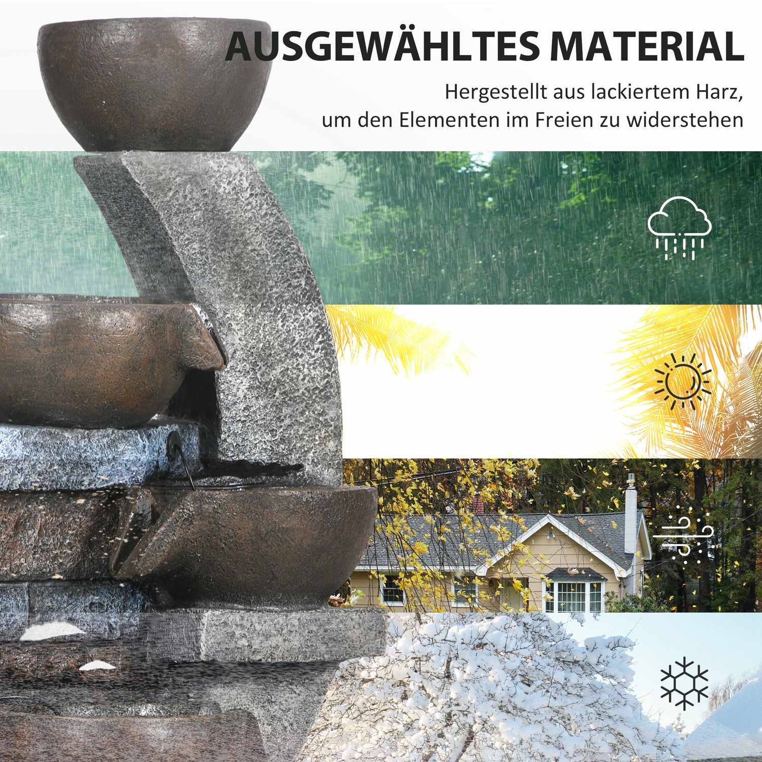 Solar Garden Fountain med LED-lampor – 5-tiers hartsdesign