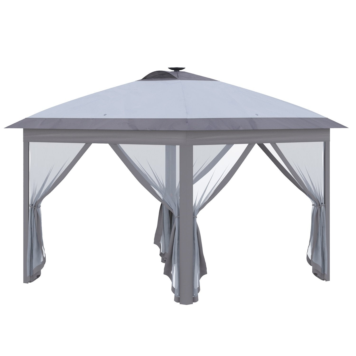 Gazebo 3,3X3,3M sammenleggbar lysthus Led Usb Pop-Up Mesh Sidevegger Solskjermingsveske Oxford Grå