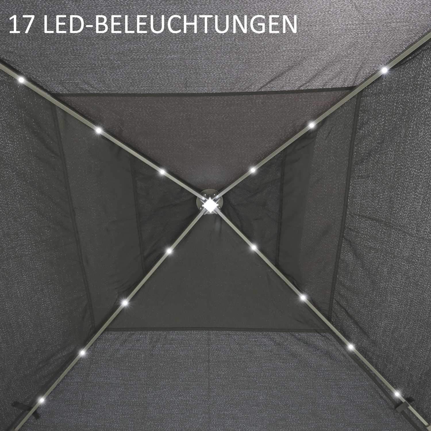 Gazebo 3,3X3,3M sammenleggbar lysthus Led Usb Pop-Up Mesh Sidevegger Solskjermingsveske Oxford Grå