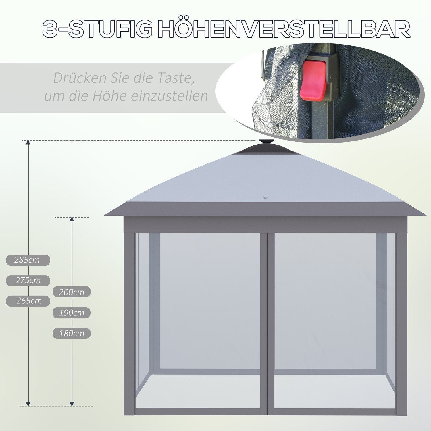 Gazebo 3,3X3,3M sammenleggbar lysthus Led Usb Pop-Up Mesh Sidevegger Solskjermingsveske Oxford Grå