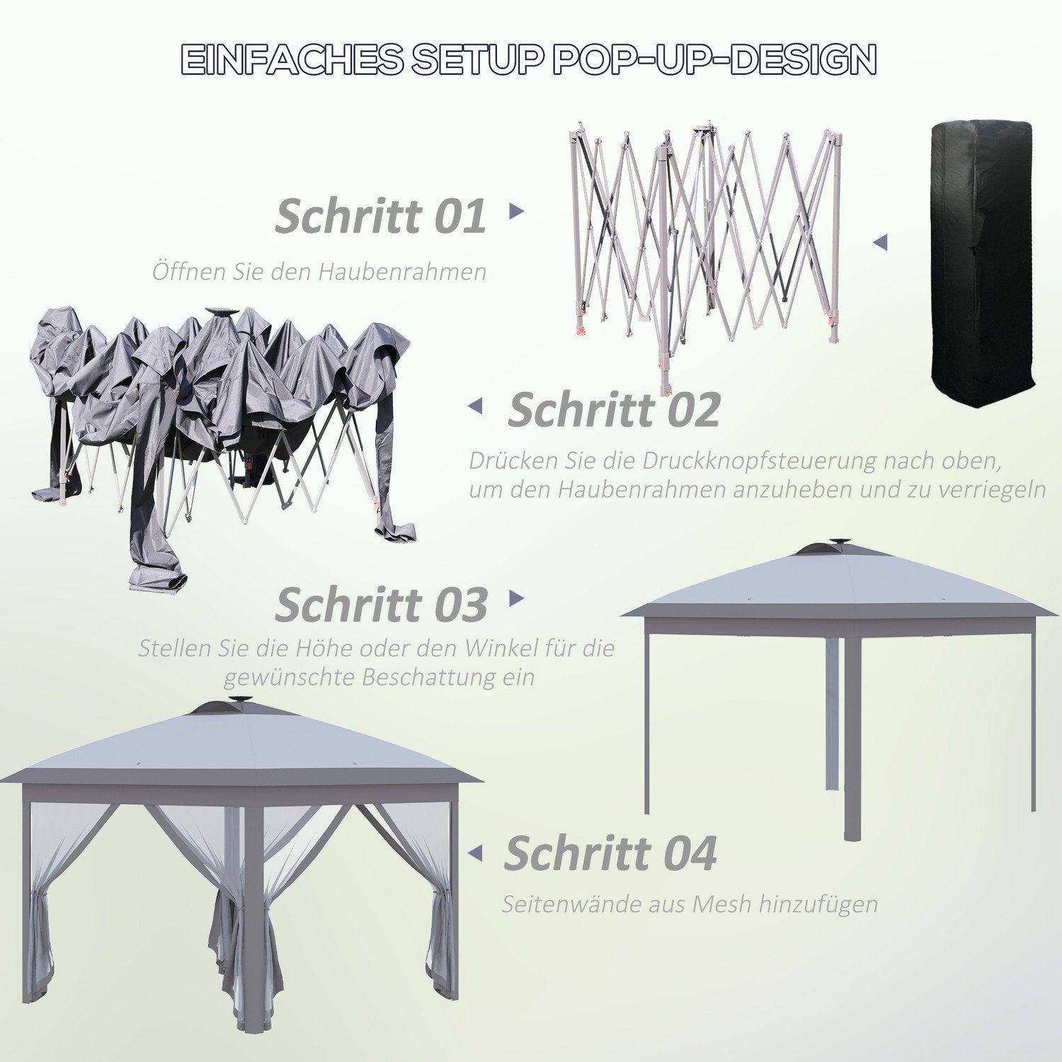 Gazebo 3,3X3,3M sammenleggbar lysthus Led Usb Pop-Up Mesh Sidevegger Solskjermingsveske Oxford Grå