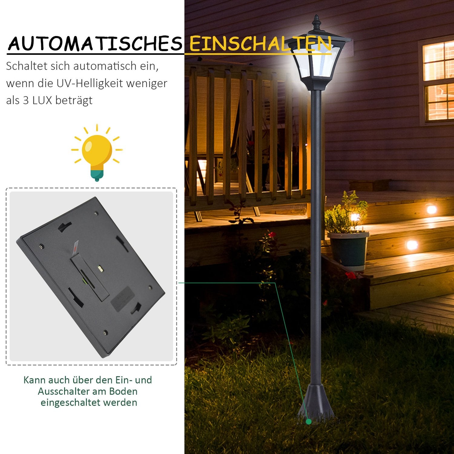 Solar Path Light med 10-lumen LED, svart, 120cm