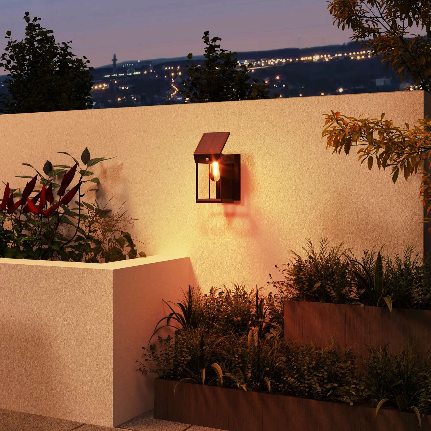 Outdoor Solar LED-vägglampa, varmvit, justerbar sensor