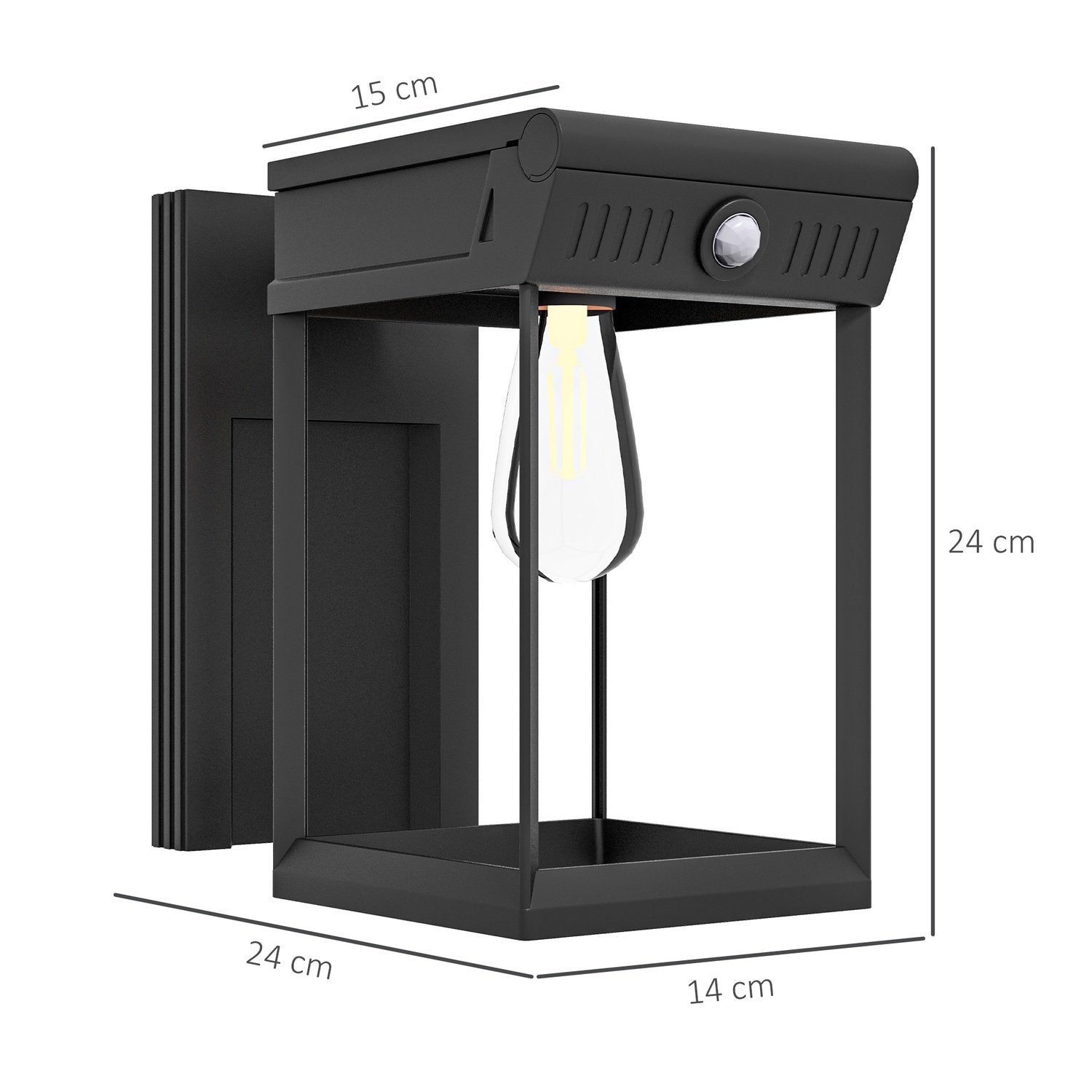 Solar Vegglampe Led Utelys Hagelys Varm Hvit Justerbar Lyssensor Ip44 Hageterrasse Sort