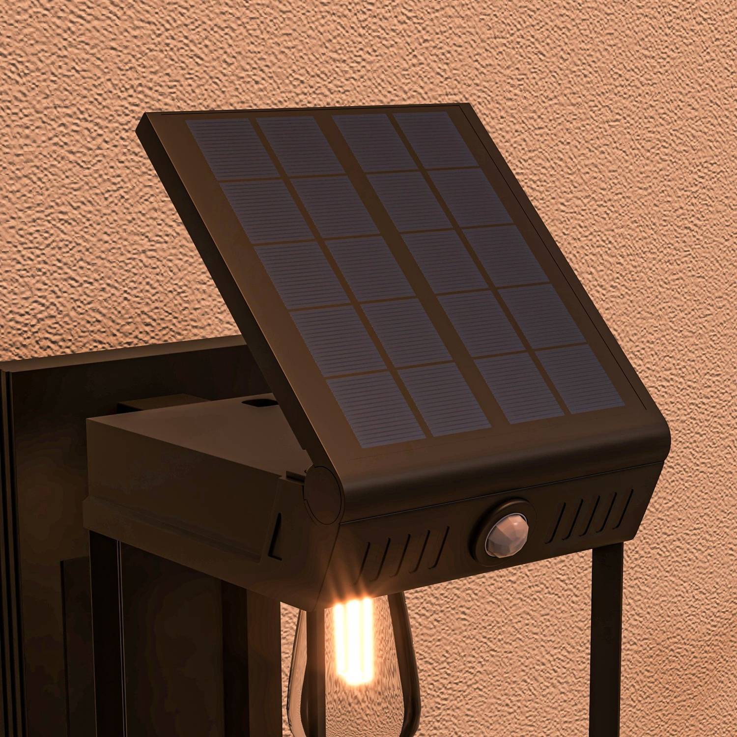 Solar Vegglampe Led Utelys Hagelys Varm Hvit Justerbar Lyssensor Ip44 Hageterrasse Sort