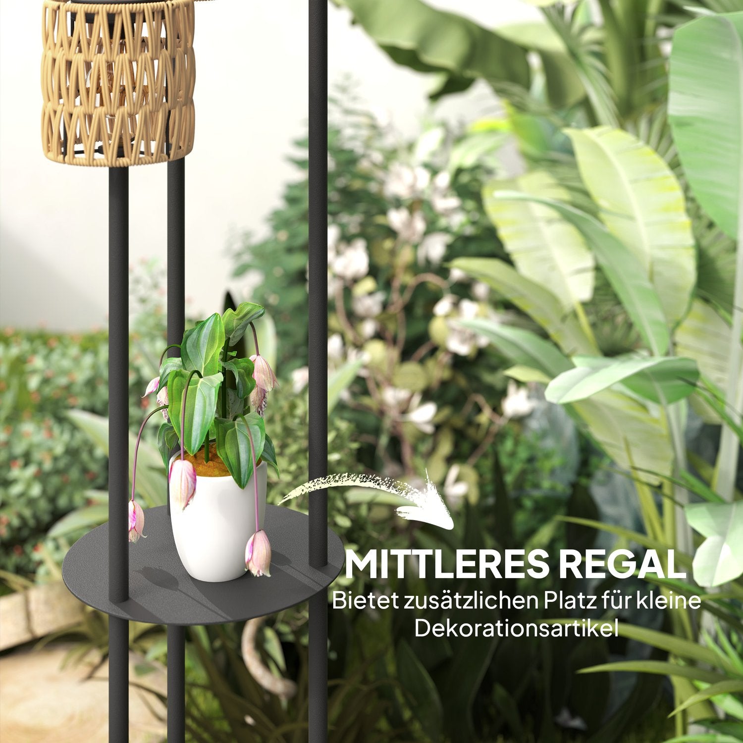 Solar golvlampa, rotting, Boho Style, utomhus, IP44 vattentät