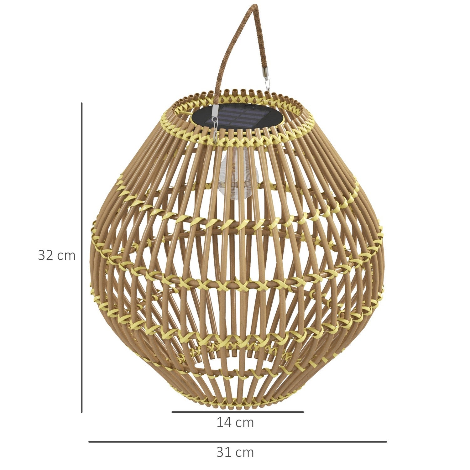 Solarlampa, design av rottingtrumma, vattentät, ljussensor