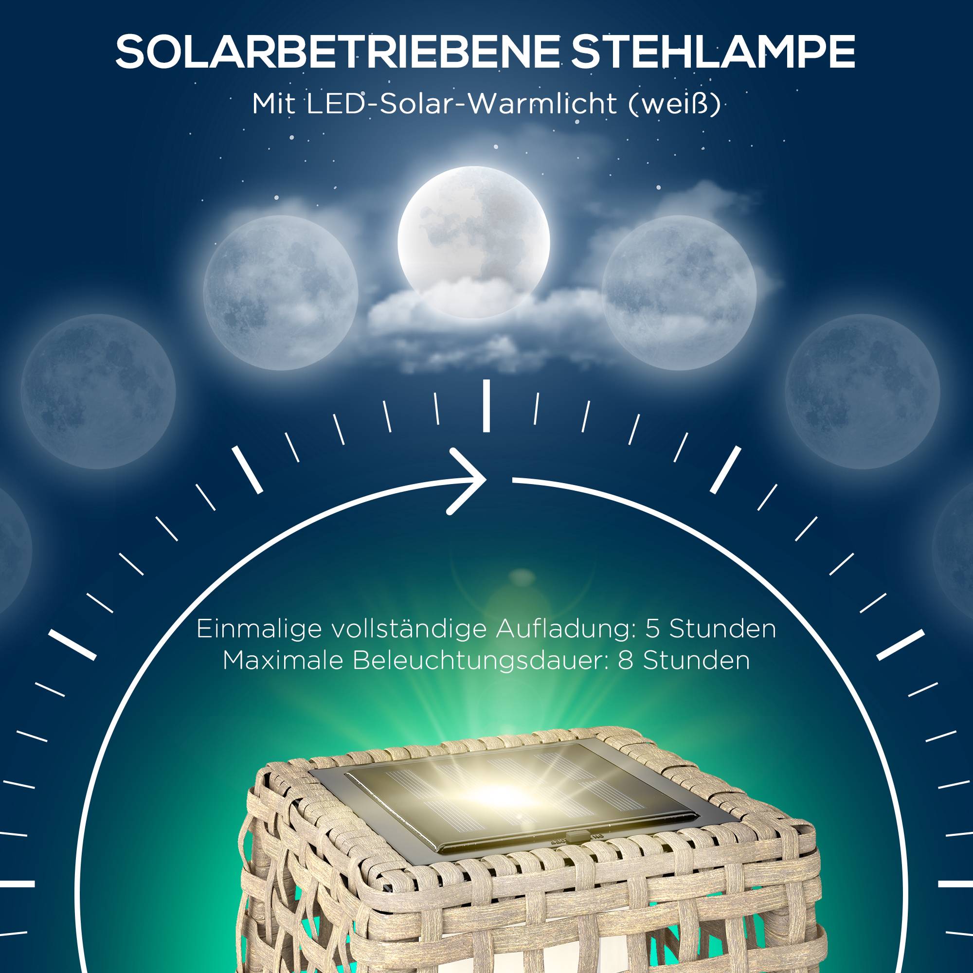 Solcellslykta med LED, rottingdesign, automatisk på/av