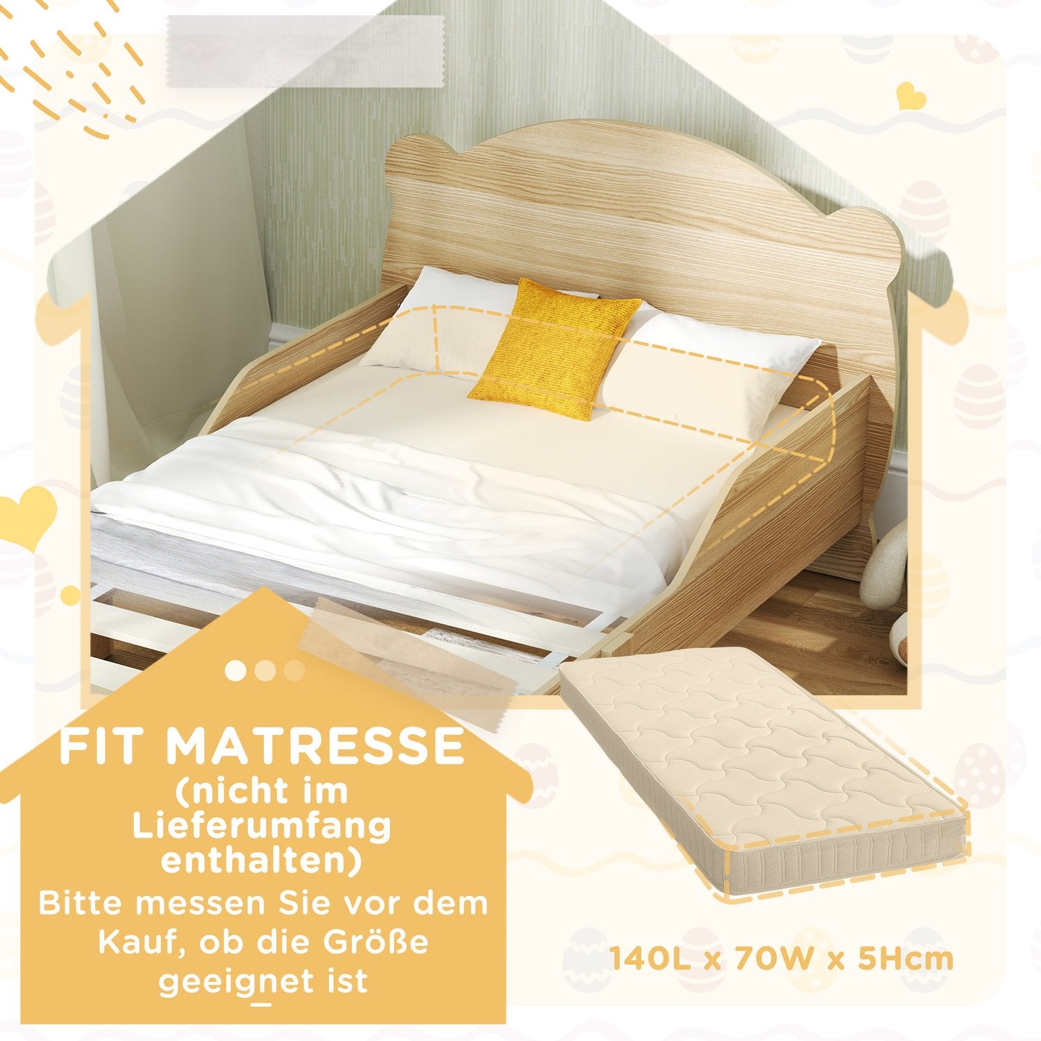 Solid Wood House Bed – Barnsäng med skyddsräcke, Bear Design
