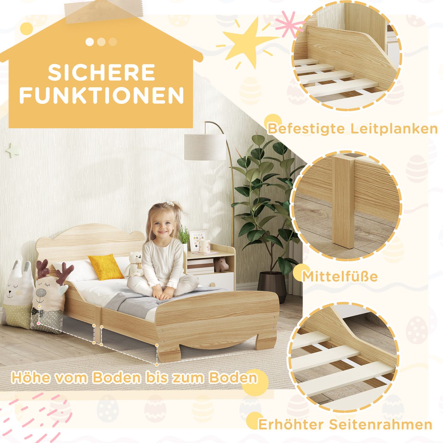 Solid Wood House Bed – Barnsäng med skyddsräcke, Bear Design