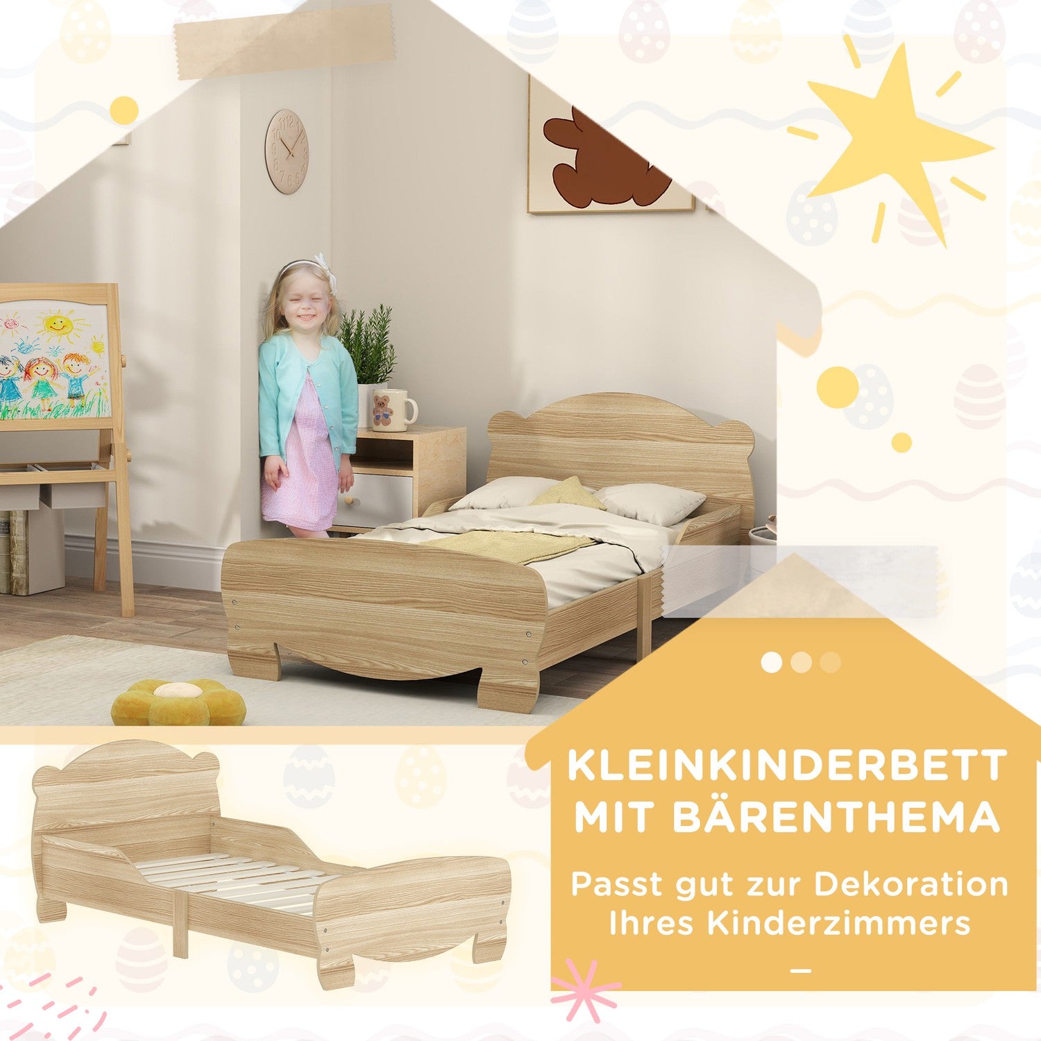 Solid Wood House Bed – Barnsäng med skyddsräcke, Bear Design