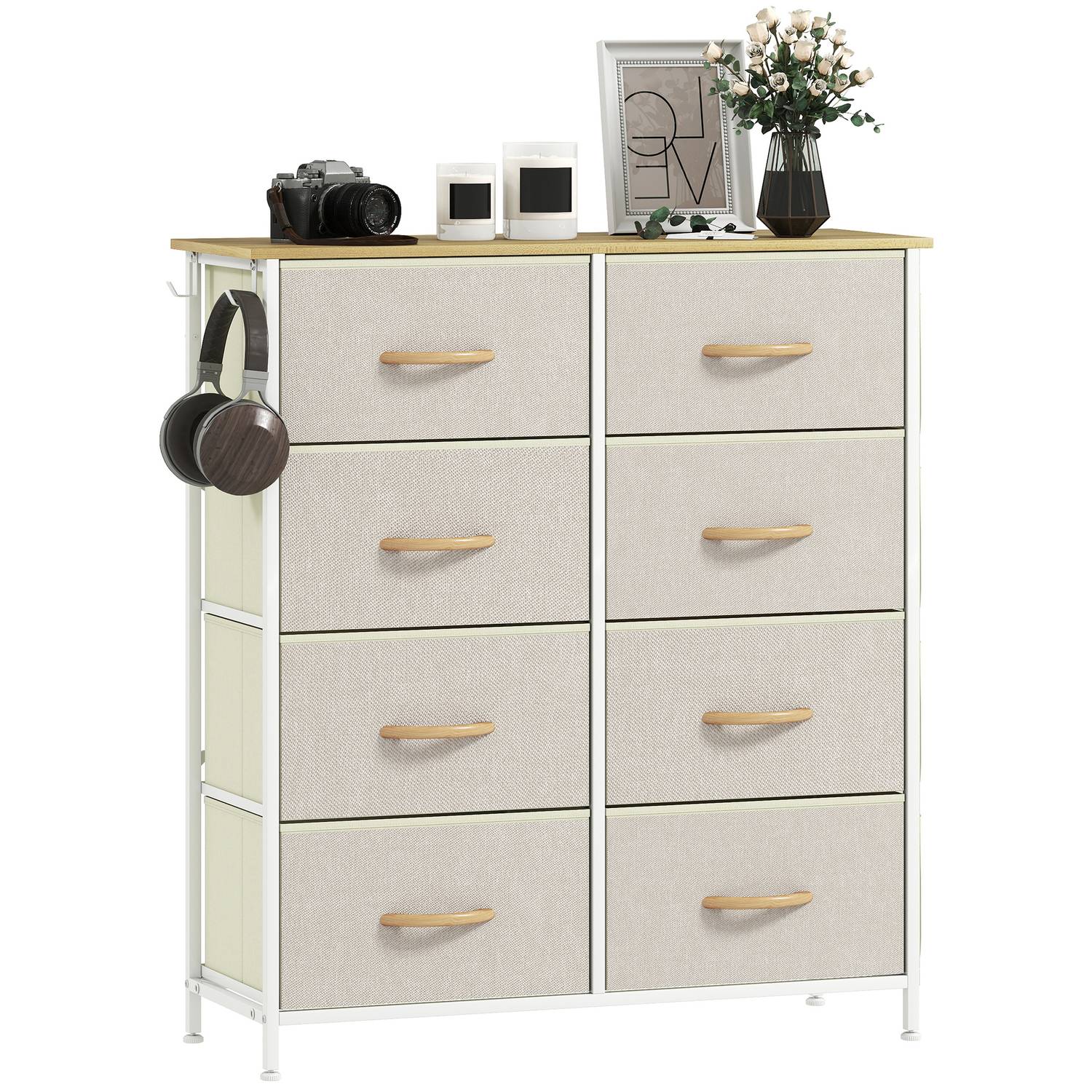 Sovrumsbyrå med 8 tyglådor, Stålstomme, Beige