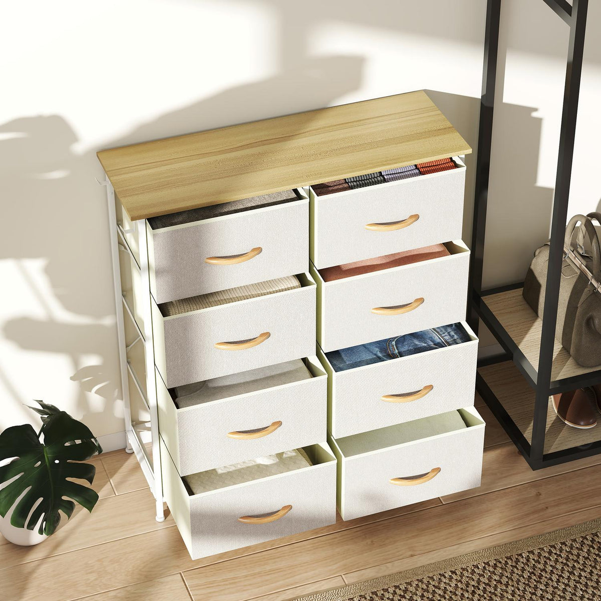 Byrå för sovrummet med 8 tyglådor, stålram, beige