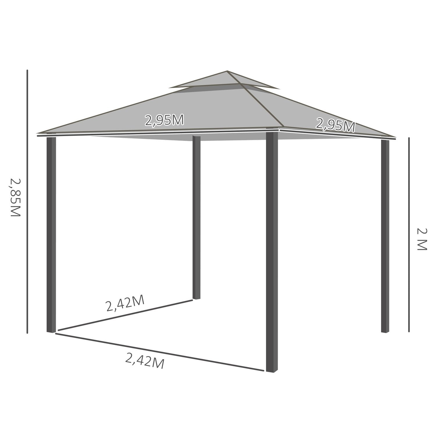 Hagepaviljong Paviljong 3 X 3 M Hagetelt Med Dobbelttak Festtelt Med 4 X Sidepaneler Myggnett Værbestandig aluminiumspolyester